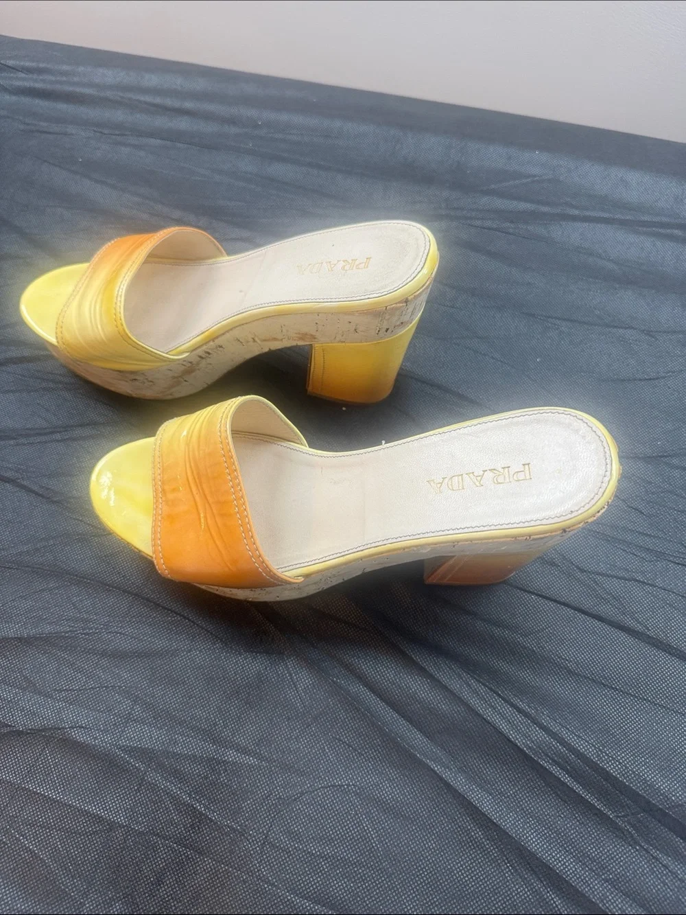 Prada Yellow to Orange Ombre Leather Platform Mules - Picture 2 of 6